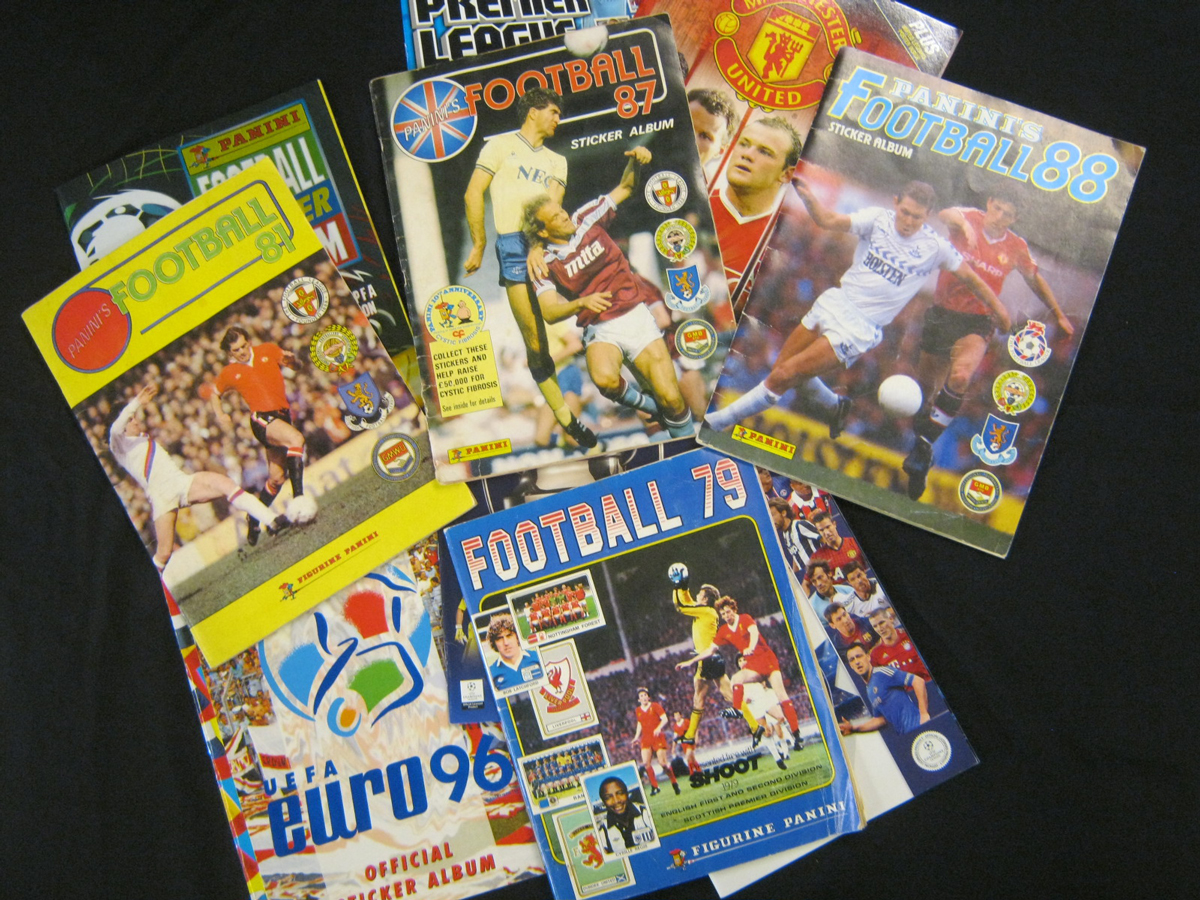 One box: 20 + football sticker albums including Panini Football '79, Football '81, Football '87,