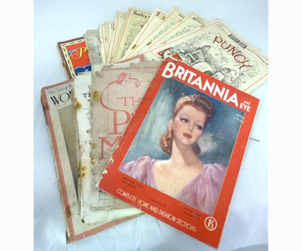 One box assorted ephemera including quantity PUNCH circa 1940, orig wraps + quantity sheet music +