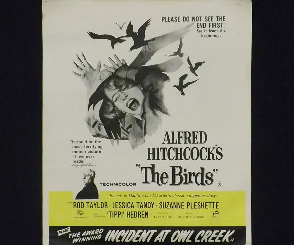 ALFRED HITCHCOCK'S "THE BIRDS", starring Rod Taylor, Jessica Tandy etc approx size 24" x 20" + three