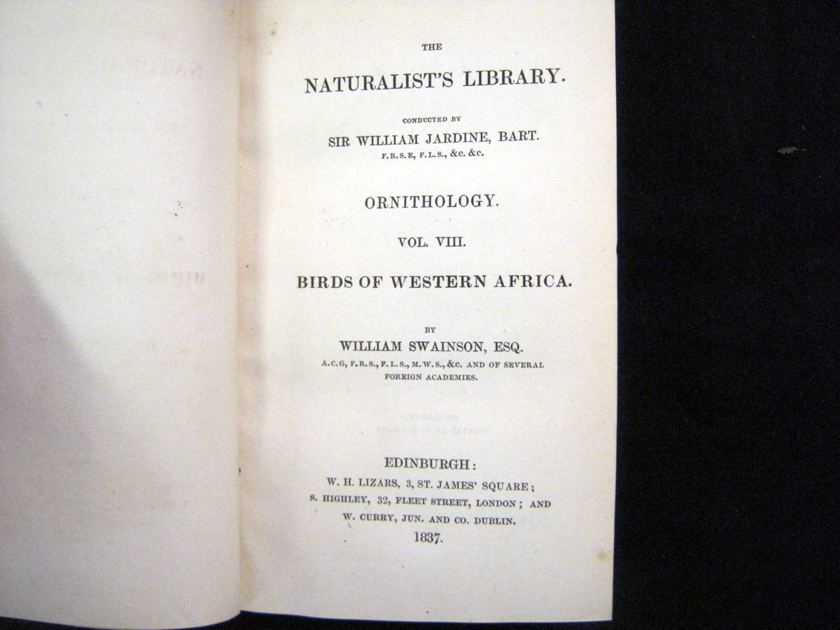 WILLIAM SWAINSON: THE NATURALISTS LIBRARY ... ORNITHOLOGY VOLUME VIII BIRDS OF WESTERN AFRICA, - Image 4 of 5