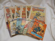Box assorted comics including COMMANDO WAR STORES IN PICTURES, 40+ issues + BUDDY, 120+ issues,
