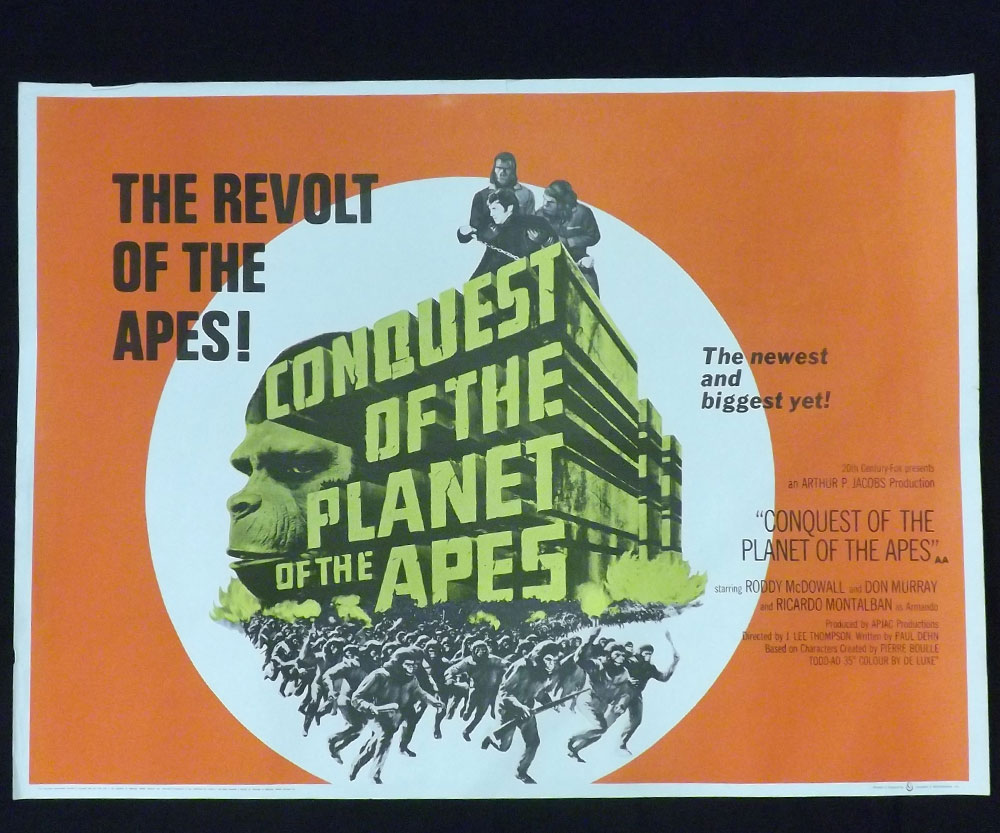 CONQUEST OF THE PLANET OF THE APES, Film poster starring Roddy McDowell, Don Murray etc, UK quad,