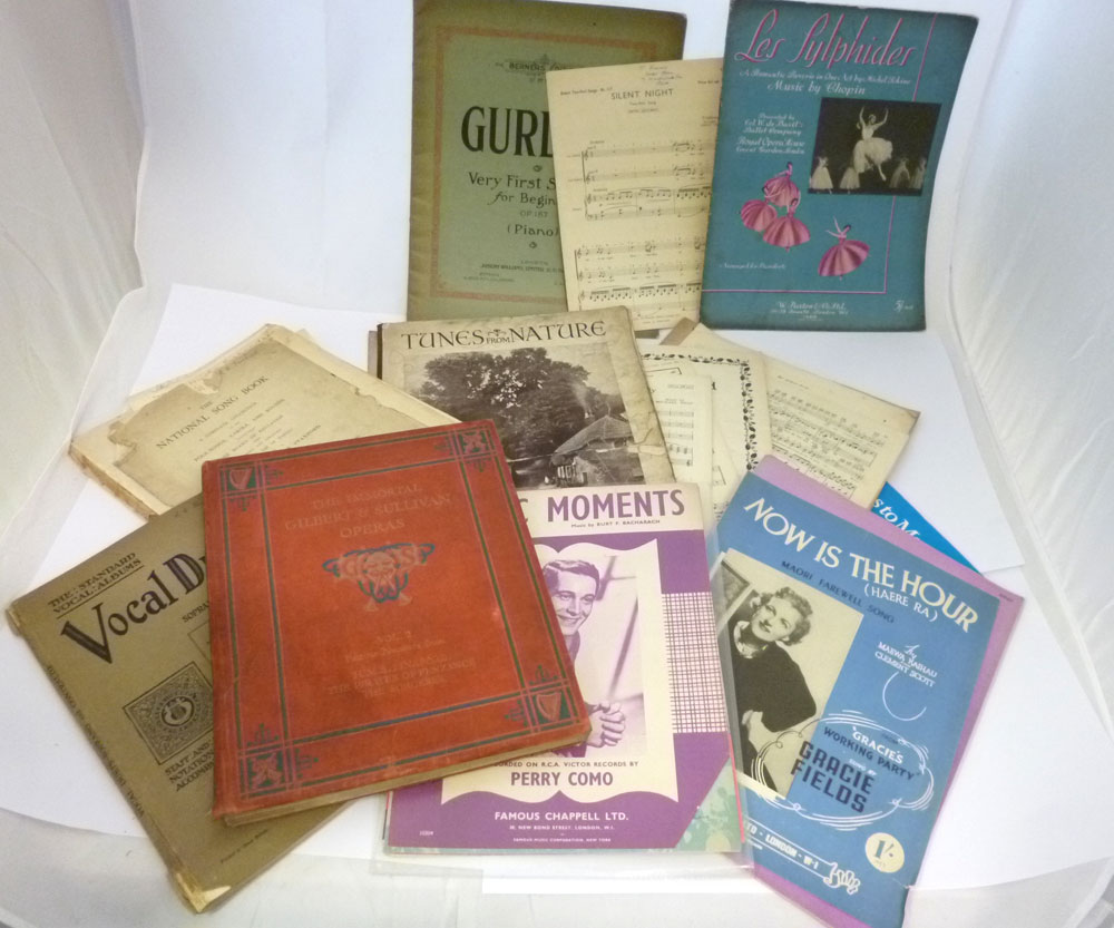 One box good quantity assorted sheet music + small quantity theatre programmes mainly Oxford and