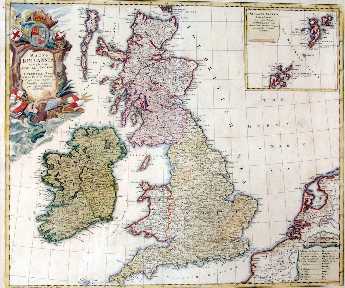 Heirs of JOHANN BAPTISTE HOMANN: A GENERAL MAP OF GREAT BRITAIN AND IRELAND WITH PART OF HOLLAND,