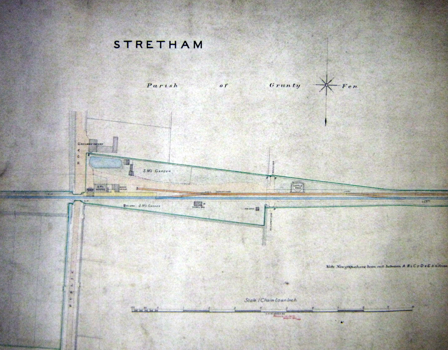 Seven orig pen and ink Railway Plans, parts of Cambs, most with added watercolour, including St Ives