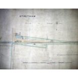 Seven orig pen and ink Railway Plans, parts of Cambs, most with added watercolour, including St Ives
