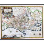 J JANSSON: COMITATUS DORSESTRIA…., engrvd hand col'd map circa 1646, approx 14" x 18 1/2" f/g