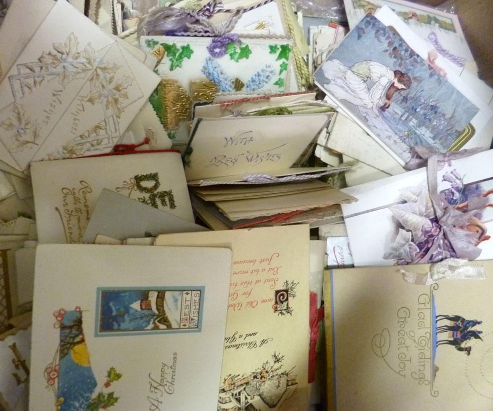 One box 500+ greetings cards mainly Edwardian period to 1930s