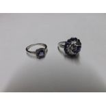 20th Century high grade precious metal swirl design Ring set with blue and white stones, stamped "