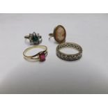 Mixed lot including an early 20th Century 18ct Gold Ring set with a square cut red stone, stamped "