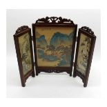 A 20th Century Hardwood Framed Small Oriental Table Screen, the three panels painted with birds