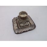 A Walker & Hall Silver Plated Inkstand with clear glass bottle with hinged lid, stand 5 1/2" wide