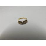 Edwardian hallmarked 18ct Gold Ring, a boat shaped panel set with one old cut and four rose cut