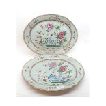 A pair of late 18th/early 19th Century Chinese Oval Platters, well decorated in famille rose and