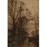 AFTER FRED SLOCOMBE, PAIR OF BLACK AND WHITE ETCHINGS, Country Landscapes 24" x 14" (2)