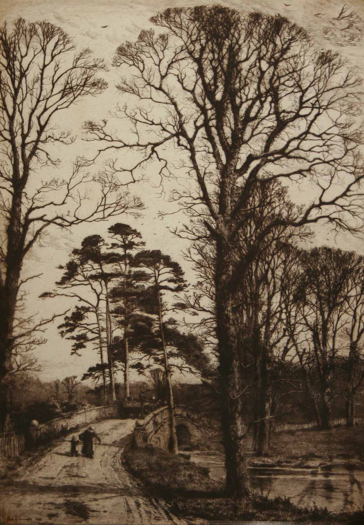 AFTER FRED SLOCOMBE, PAIR OF BLACK AND WHITE ETCHINGS, Country Landscapes 24" x 14" (2) - Image 2 of 2
