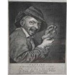 AN 18TH CENTURY BLACK AND WHITE COPPER ENGRAVING,  Tasting , 7" x 5"