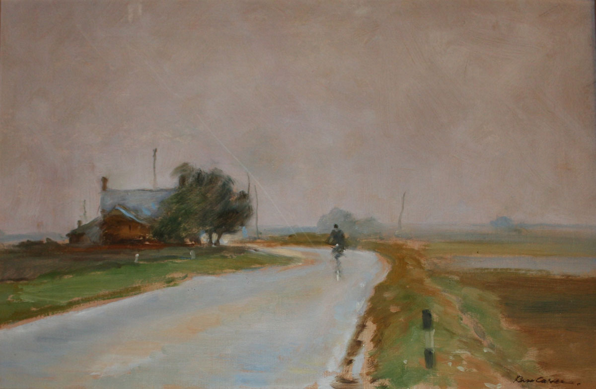 RUSS CALVER, SIGNED OIL ON ARTISTS BOARD,  November Morning   Fen Country , 11" x 15"