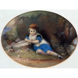 J TURNER, SIGNED AND DATED 1865 LOWER CENTRE, FINE QUALITY WATERCOLOUR, Young Child resting in