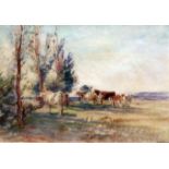 MARK FISHER, RA, SIGNED LOWER RIGHT, WATERCOLOUR, Cattle Grazing at Dusk, 9 x 13