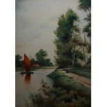 DAVID NEWHOUSE, SIGNED AND DATED 1910 LOWER LEFT, WATERCOLOUR, Wherry on the Norfolk Broads with