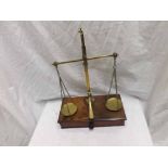 Set of vintage Balance Scales on a Mahogany base with a full width frieze drawer together with a