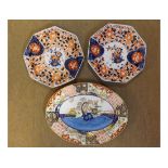 A pair of Japanese Imari Octagonal Dishes, typically decorated in traditional colours, together with