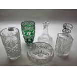 Decorative 20th Century green tinted glass heavily faceted Vase of tapering form, further Whisky