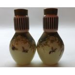 Pair of late 19th or early 20th Century opaque glass Vases of ovoid form, the bodies decorated