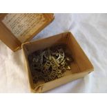 Box of vintage cap or other badges includes No 2 British Columbia, T15 London, T4 Kingsown, 8