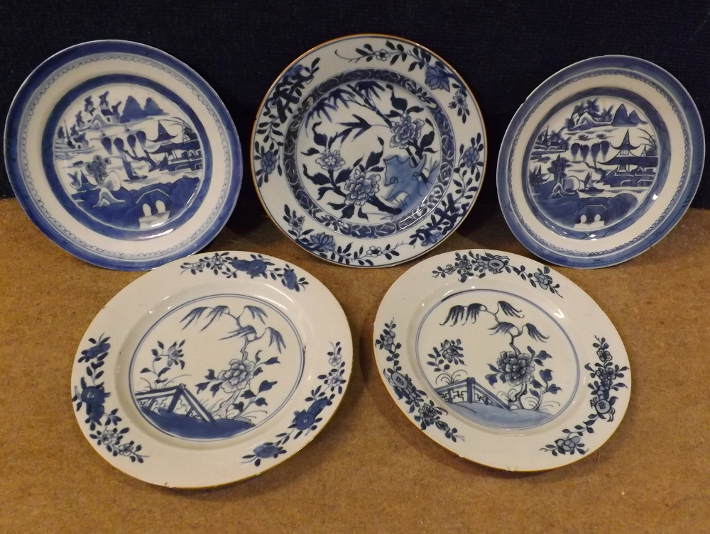 A collection of three Nankin Circular Plates, (rim chips, hairline cracks etc), and two further