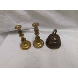 A Mixed Lot comprising: a 19th Century Brass Candlestick, knopped form; together with a further pair