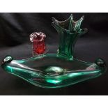 Large 20th Century green Art Glass Fruit Bowl, of narrow form together with a further flared Art
