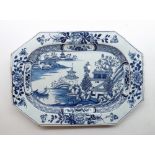 An 18th Century English Octagonal Platter, (possibly Bow), the centre decorated in underglaze blue