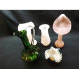 Mixed lot comprising Green Glass Jug, small frilled opaque glass Vase and three various modern Art
