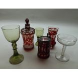 Mixed lot late 19th and early 20th Century glasswares comprising ruby and clear glass covered Jar,