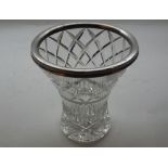 A clear cut glass Vase of tapering round form, fitted with London hallmarked Silver collar, 8" high