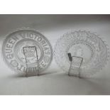 Two Queen Victoria commemorative pressed glass Plates produced for Golden and Diamond Jubilees,