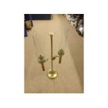 Unusual Brass framed adjustable double library candle stand, fitted with clear glass chimneys,