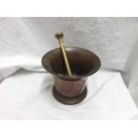 A large 18th or early 19th Century Brass Pestle and Mortar of typical tapering form, 5" high