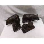 Mixed lot of carved Bavarian items: two Bears, Pen stand and an inkwell, (4)