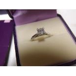 Modern hallmarked Platinum Solitaire Diamond Ring, square modified brilliant, carat weight 0.85ct: