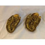 Pair of unusual Brass wall plaques formed as grinning elves, 5.5"  long