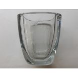 Studio Glass vase of tapering rectangular form, etched with sprays of foliage in the Baccarat