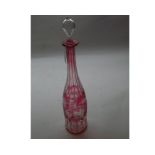 Bohemian glass bottle shaped vase, decorated with pale Cranberry detail, also decorated with