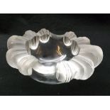Heavy gauge Lalique frosted and clear glass ashtray, marks to base, 9" wide