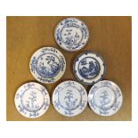 A collection of five Nankin Circular Plates, each decorated in underglaze blue and the centres