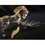 Large Murano type Art Glass model of a Horse, together with a further Art Glass Fighting Cock,