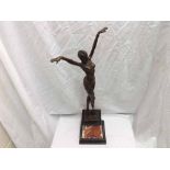 Bronze study of a Dancer, the base with foundry mark, raised on a coloured and black marble stand,