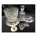 Mixed lot comprising two pedestal cut glass Bowls, a large cut glass circular Punch Bowl, square cut